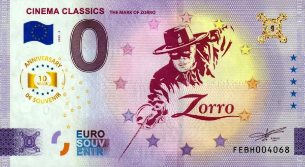 Cinema Classics 2025-3 Zorro Anniversary 0 euro souvenir banknotes malta