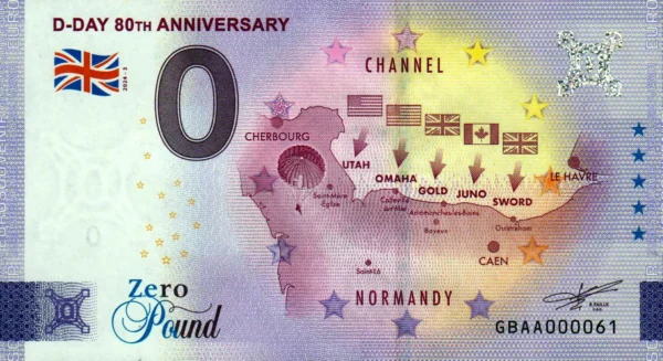 D-Day 80th Anniversary 2024-3 zero pound souvenir banknote great britain