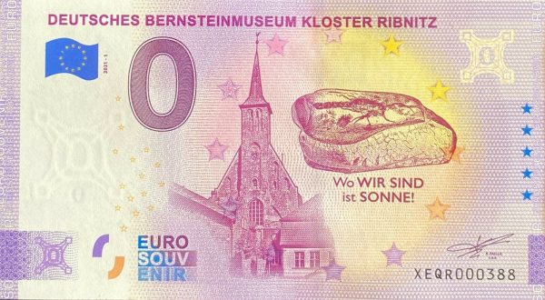 Deutsches Bernsteinmuseum Kloster Ribnitz 2021-1 0 euro souvenir schein germany