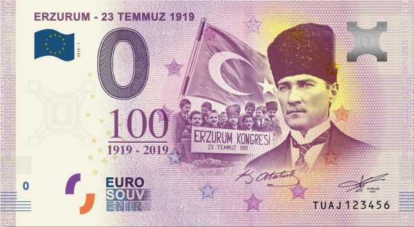 ERZURUM TEMMUZ 2019-1 0 euro souvenir banknote turkey