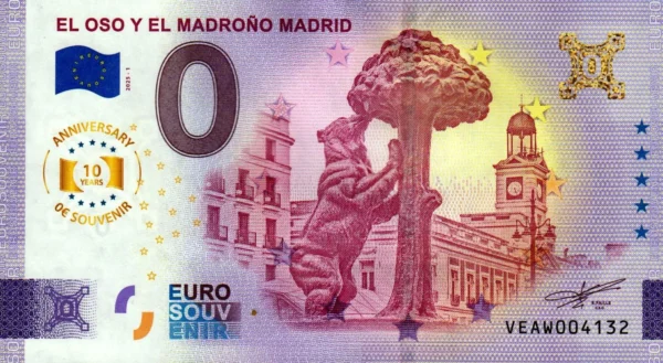 El Oso Y el Madroňo Madrid 2025-1 0 euro anniversary souvenir banknotes spain