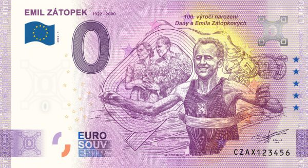 Emil Zátopek 2022-1 0 euro souvenir bankovka ceska republika