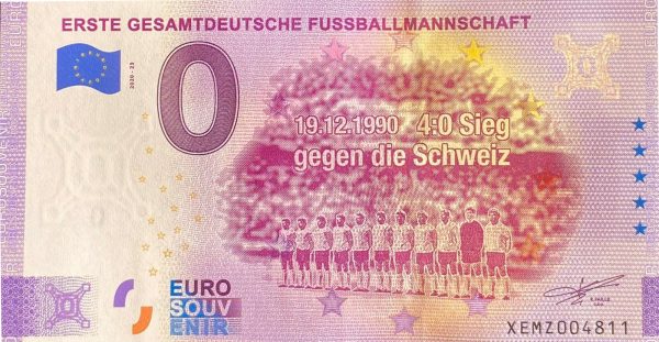 Erste Gesamtdeutsche Fussballmannschaft 2020-23 0 euro souvenri banknote schein