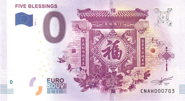 Five Blessings 2018-1 0 euro souvenir bankovka zero euro banknote