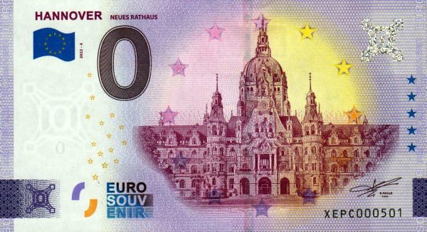Hannover 2022-4 Neues Rathaus 0 euro souvenir banknotes germany