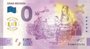 Hrad Beckov 2025-3 anniversary 10 years 0 euro souvenir bankovka slovensko
