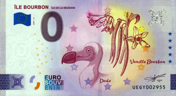 Ile Bourbon 2024-14 Dodo and Vanilla 0 euro souvenir banknotes france