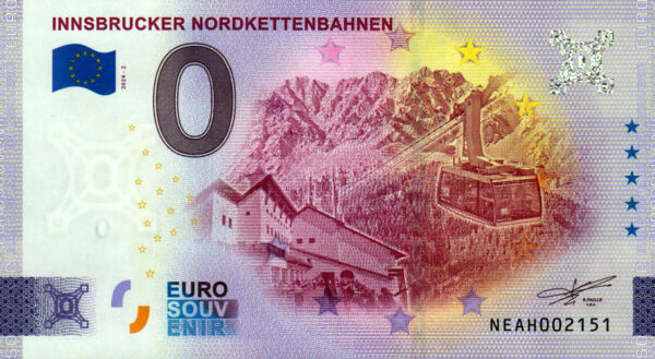 Innsbrucker Nordkettenbahnen 2024-2 0 euro souvenir banknotes austria