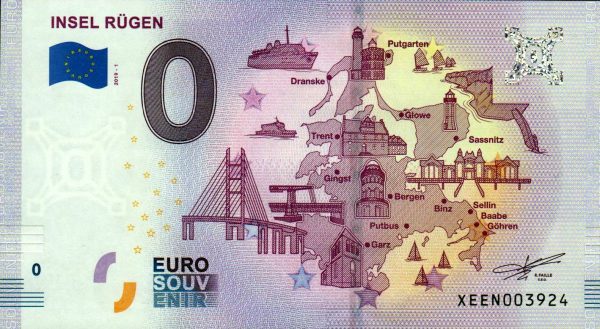 Insel Rugen 2019-1 zero euro souvenir bankovka 0€ banknote