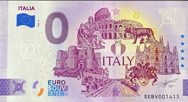 Italia 2023-3 We Love Italy 0 euro souvenir italy banknotes
