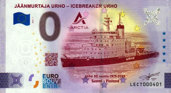 Jaanmurtaja Urho – Icebreaker Urho 2025-1 0 euro souvenir finland banknotes