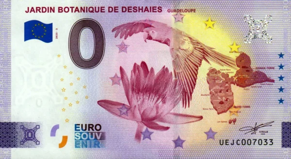 Jardin Botanique de Deshaies 2025-3 Guadeloupe 0 euro souvenir banknotes france