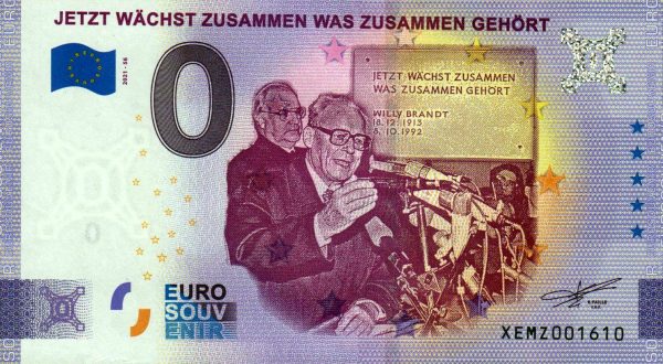 Jetzt Wachst Zusammen Was Zusammen Gehort 2021-56 0 euro souvenir banknotes germany