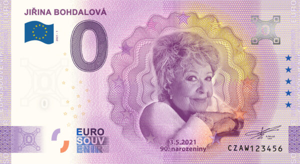 Jiřina Bohdalová 2021-1 0 euro souvenir bankovka ceska republika