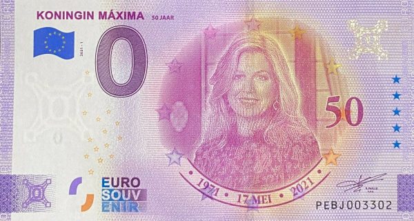 Koningin Máxima 2021-1 0 euro souvenir banknotes netherland