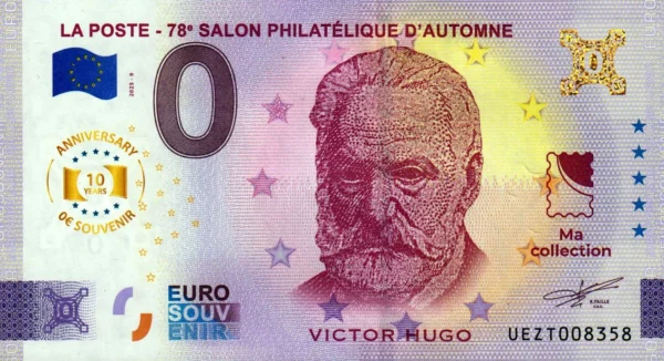 La Poste – 78e Salon Philatélique D´Automne 2025-9 0 euro souvenir france banknotes anniversary
