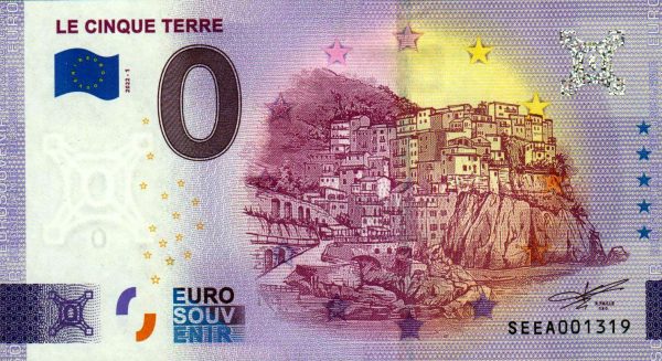 Le Cinque Terre 2022-1 0 euro souvenir banknotes italy