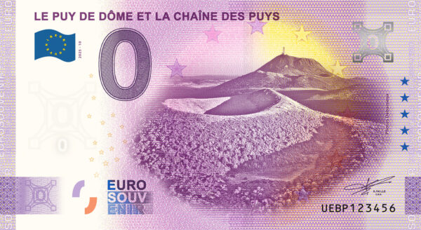 Le Puy de Dome et la Chaine des Puys 2025-10 0 euro souvenir banknotes france