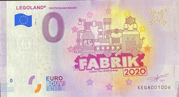 Legoland 2020-8 anniversary 0 euro souvenir banknotes germany fabrik