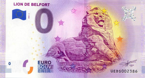 Lion de Belfort 2020-2 0 euro souvenir banknote