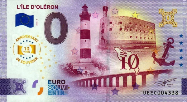 L´Ile D'Oléron 2025-3 0 euro souvenir banknotes france anniversary