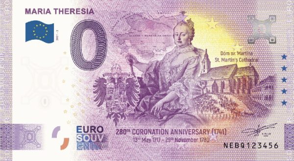 Maria Theresia 2021-2 0 euro souvenir banknotes austria