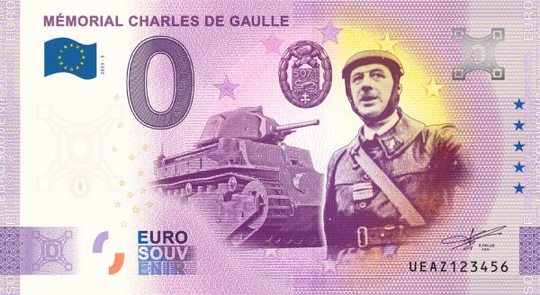 Mémorial Charles de Gaulle 2023-3 0 euro souvenir france banknotes