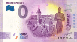 Mesto Sabinov 2024-1 0 euro souvenir bankovka slovensko