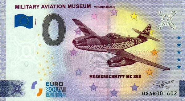 Military Aviation Museum 2023-4 Messerschmitt ME 262 0 euro souvenir USA