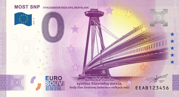 Most SNP 2024-8 0 euro souvenir bankovka slovensko ufo bratislava