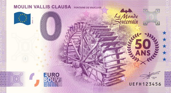 Moulin Vallis Clausa 2023-3 0 euro souvenir france banknotes