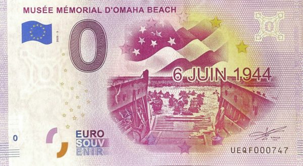 Musée Mémorial D'Omaha Beach 2020-3 0 euro souvenir banknote france