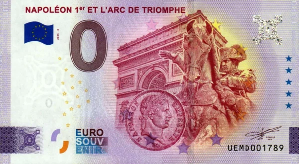 Napoléon 1er et L'Arc de Triomphe 2025-3 0 euro souvenir banknotes france