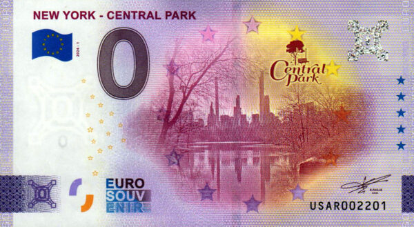 New York – Central Park 2024-1 0 euro souvenir banknotes us