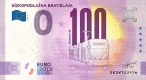 Nízkopodlažná Bratislava 2026-2 0 euro souvenir bankovka slovenska