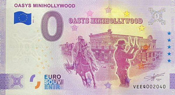 Oasys MiniHollywood 2021-2 anniversary 0 euro souvenir banknote spain