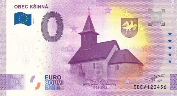 Obec Kšinná 2022-1 0 euro souvenir bankovka slovensko