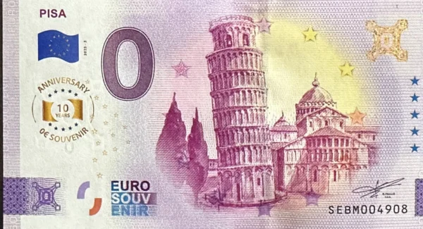 Pisa 2025-3 0 euro souvenir banknotes italy 10 anniversary