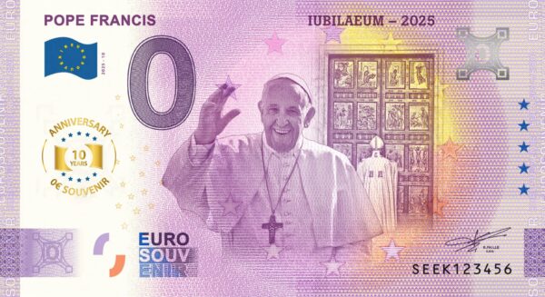 Pope Francis 2025-10 0 euro souvenir anniversary banknote italy vatican