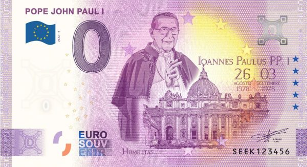 Pope John Paul I 2022-4 0 euro souvenir banknotes italy