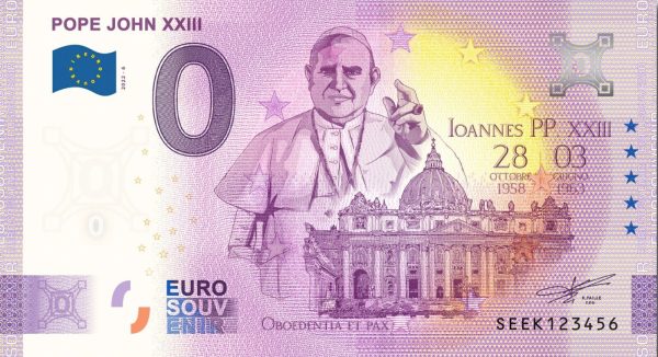 Pope John XXIII 2022-6 0 euro souvenir banknote italy