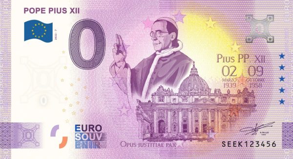 Pope Pius XII 2022-7 0 euro souvenir banknote italy