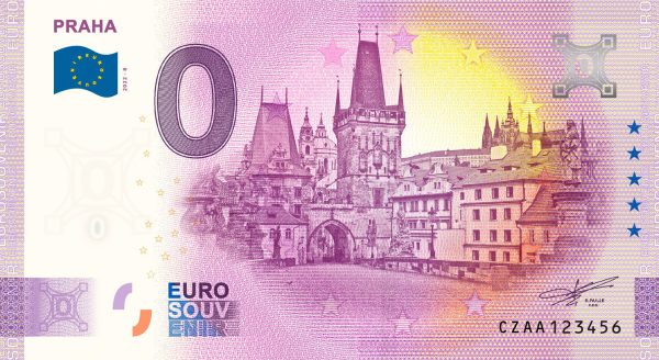 Praha 2022-8 0 euro souvenir bankovka ceska republika