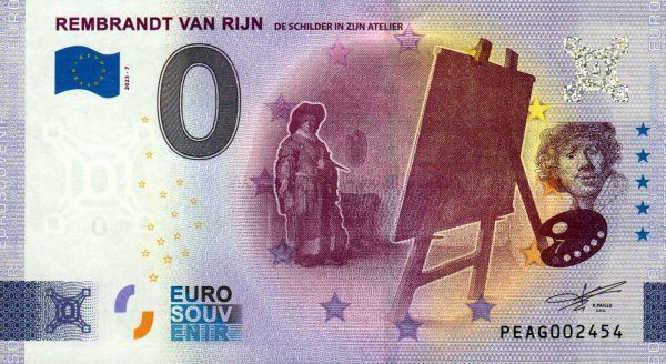 Rembrandt van Rijn 2023-7 0 euro souvenir netherlands banknotes