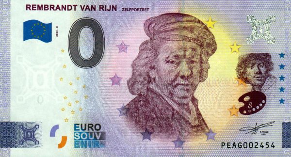 Rembrandt van Rijn 2023-8 0 euro souvenir netherlands banknotes