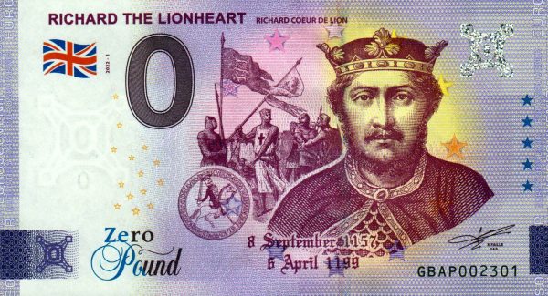 Richard The Lionheart 2022-1 0 pound great britain zero euro souvenir