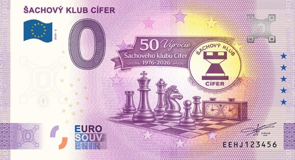 Šachový klub Cífer 2026-2 0 euro souvenir bankovka slovensko