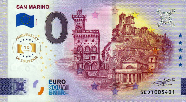 San Marino 2025-4 0 euro souvenir banknotes italy anniversary