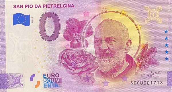 San Pio da Pietrelcina 2020-1 0 euro souvenir banknote italy