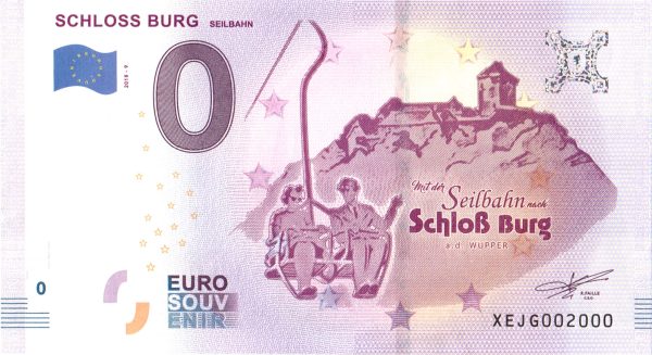 Schloss Burg 2018-9 seilbahn zero euro banknotes 0 euro souvenir schein
